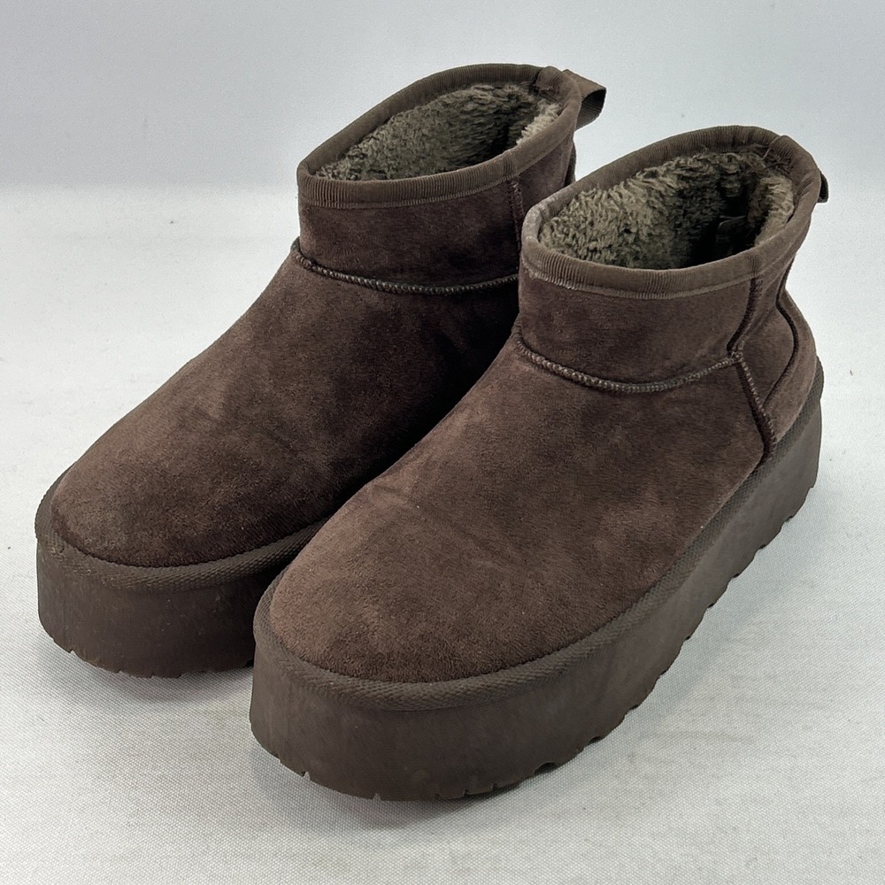 Mudd Platform Mini Shortie Brown Boots Women's Size 9 Chunky Sherpa Lined